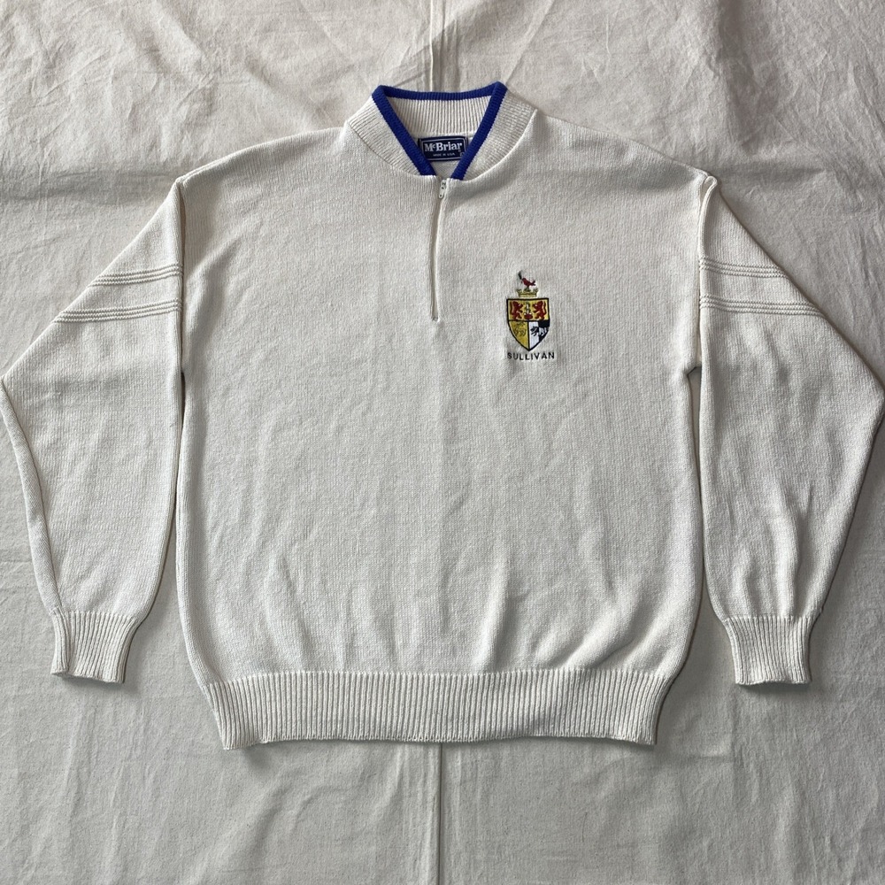 Vintage McBriar Sweater Mens L White Sullivan 1/4 Zip Long Sleeve Sweater